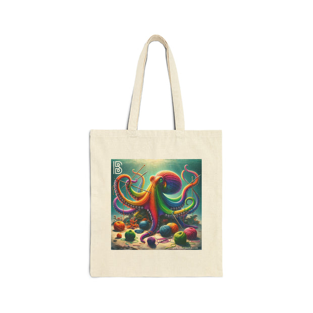 Knitting Octopus knitting Cotton Canvas Tote Bag