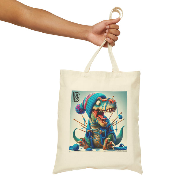 T-Rex Dinosaur Knitting Cotton Canvas Tote Bag