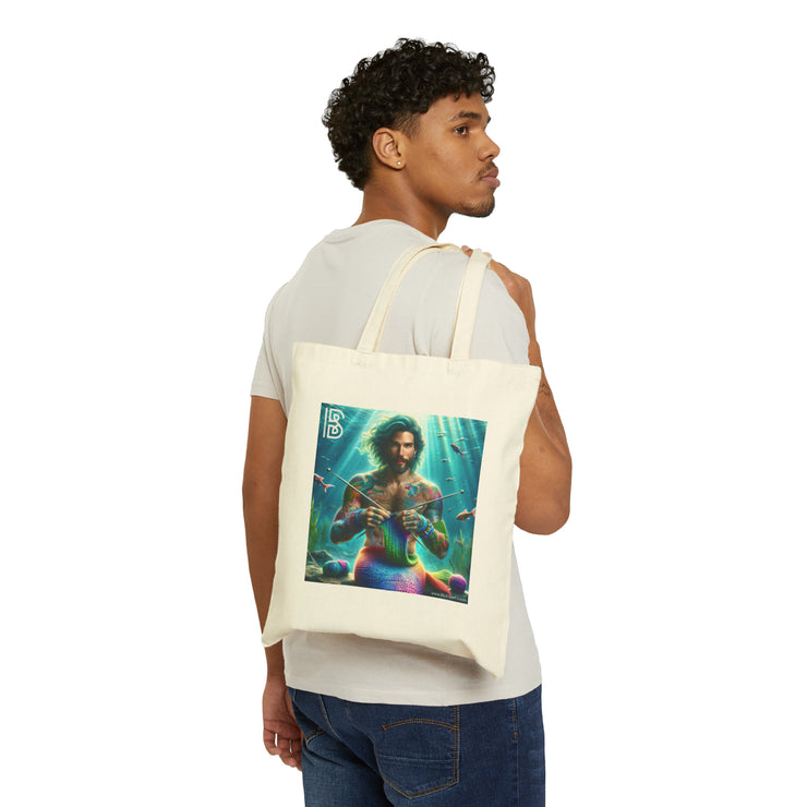 Knitting Merman Knitting Cotton Canvas Tote Bag