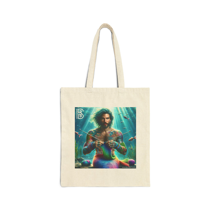 Knitting Merman Knitting Cotton Canvas Tote Bag