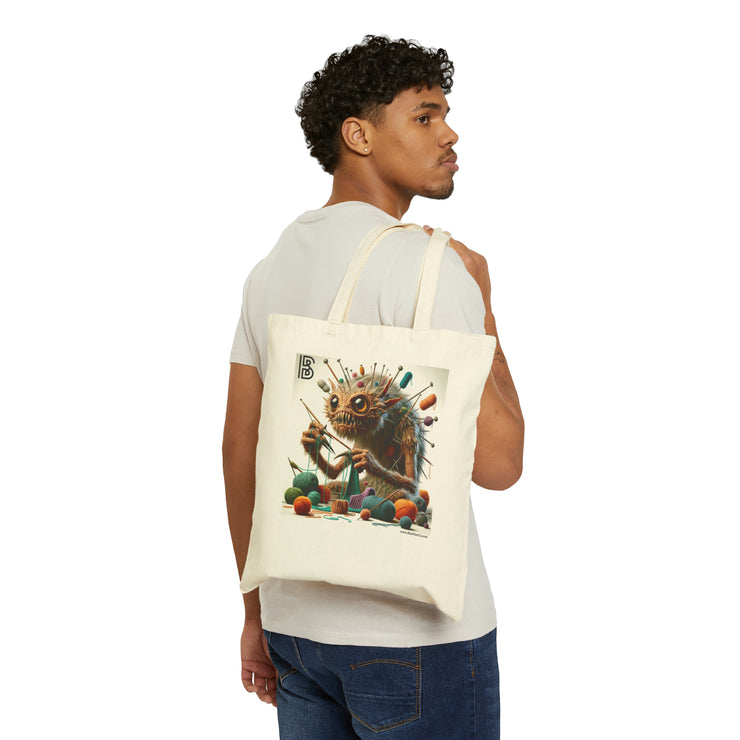 Knitting monster knitting Cotton Canvas Tote Bag