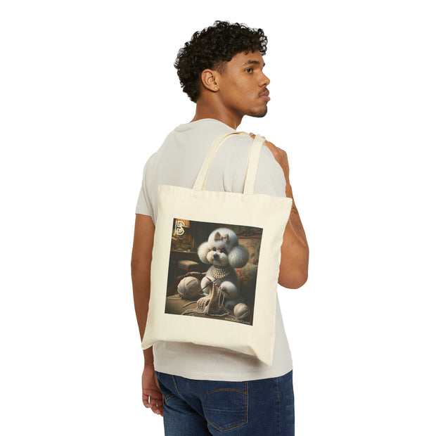 Fancy Bichon Poodle Dog CC Knitting Cotton Canvas Tote Bag